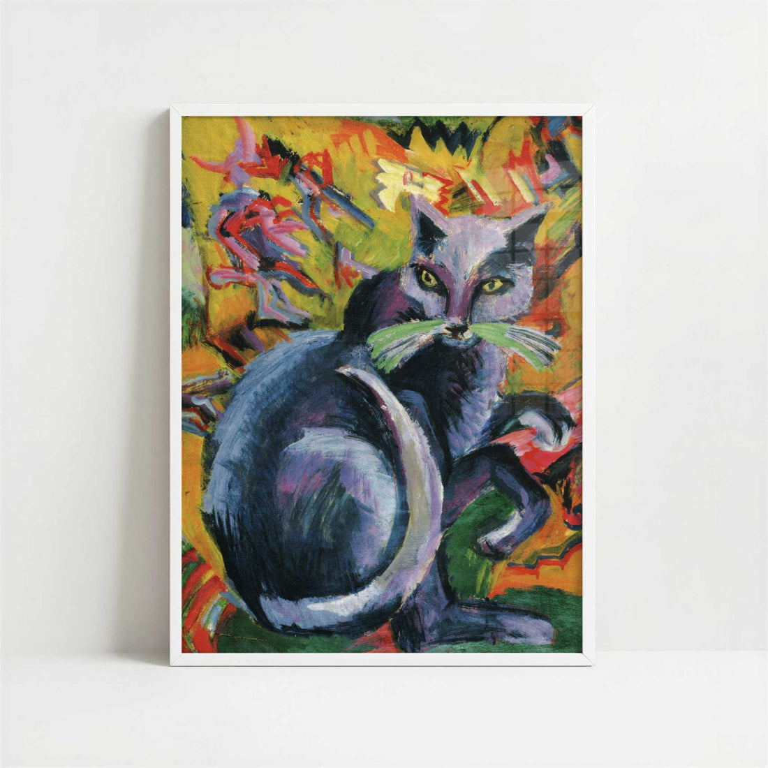 Grey Cat on a Cushion (1919-20) by Ernst Ludwig Kirchner – Art Print - Art print in white frame