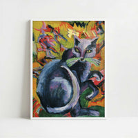 Grey Cat on a Cushion (1919-20) by Ernst Ludwig Kirchner – Art Print - Art print in white frame