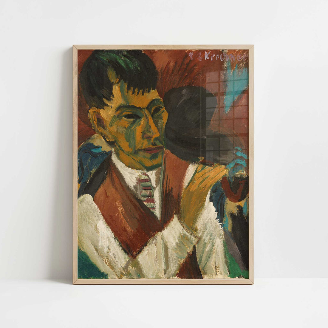 Head with Pipe (1913) by Ernst Ludwig Kirchner – Art Print - Art print in oak frame
