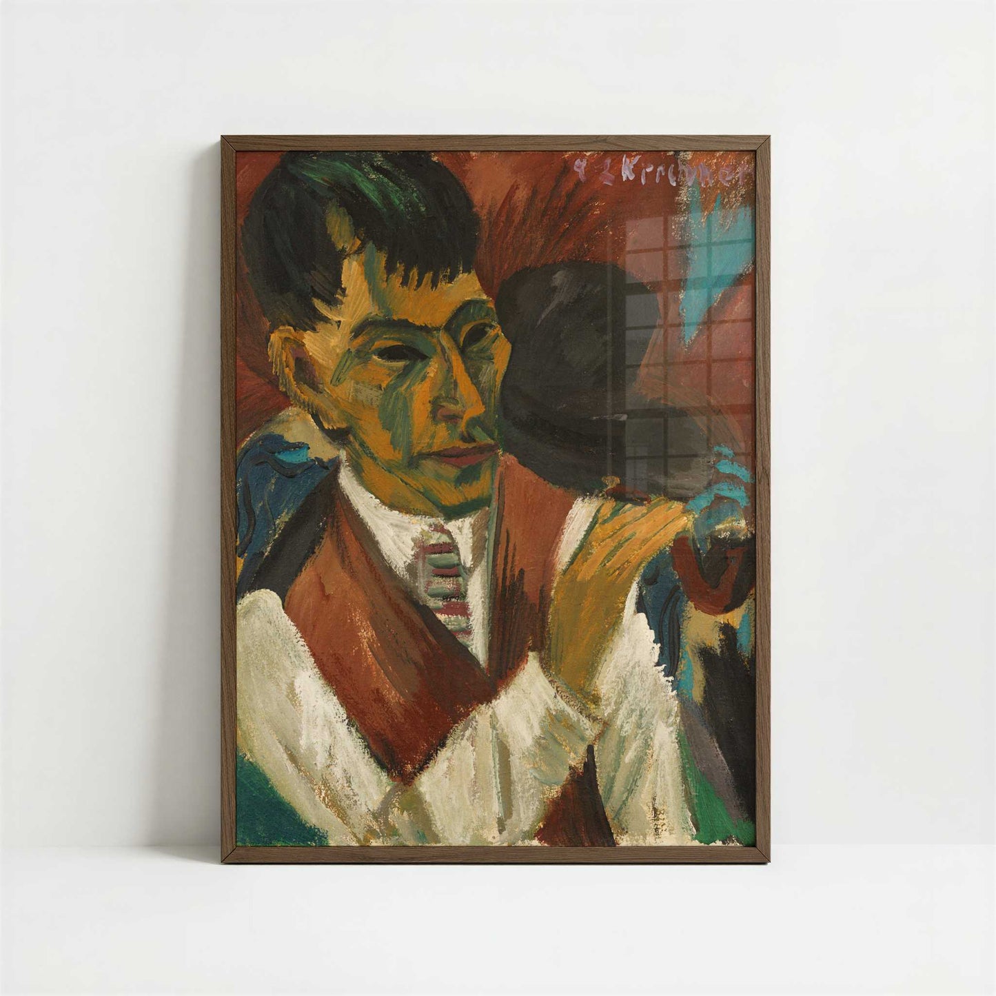 Head with Pipe (1913) by Ernst Ludwig Kirchner – Art Print - Art print in dark wood frame