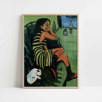 Marcella with Cat (1910) by Ernst Ludwig Kirchner – Art Print - Art print in oak frame