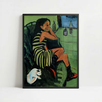 Marcella with Cat (1910) by Ernst Ludwig Kirchner – Art Print - Art print in black frame
