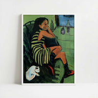 Marcella with Cat (1910) by Ernst Ludwig Kirchner – Art Print - Art print in white frame