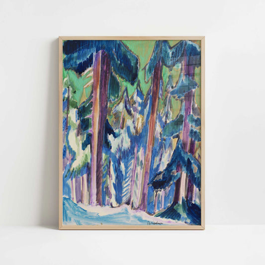 Mountain Firs in Winter (c.1924) by Ernst Ludwig Kirchner – Art Print - Art print in oak frame