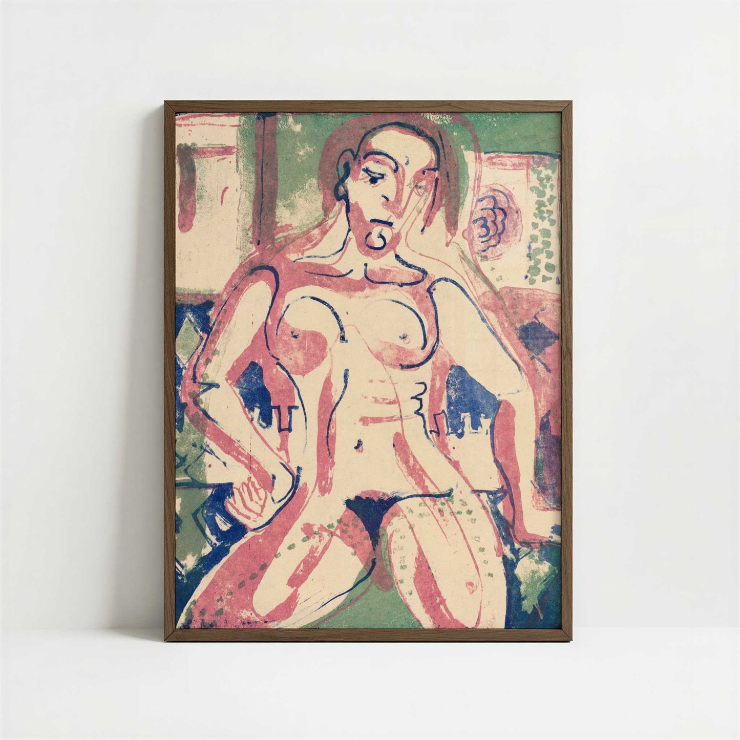 Nude Woman (1927) by Ernst Ludwig Kirchner – Art Print - Art print in dark wood frame