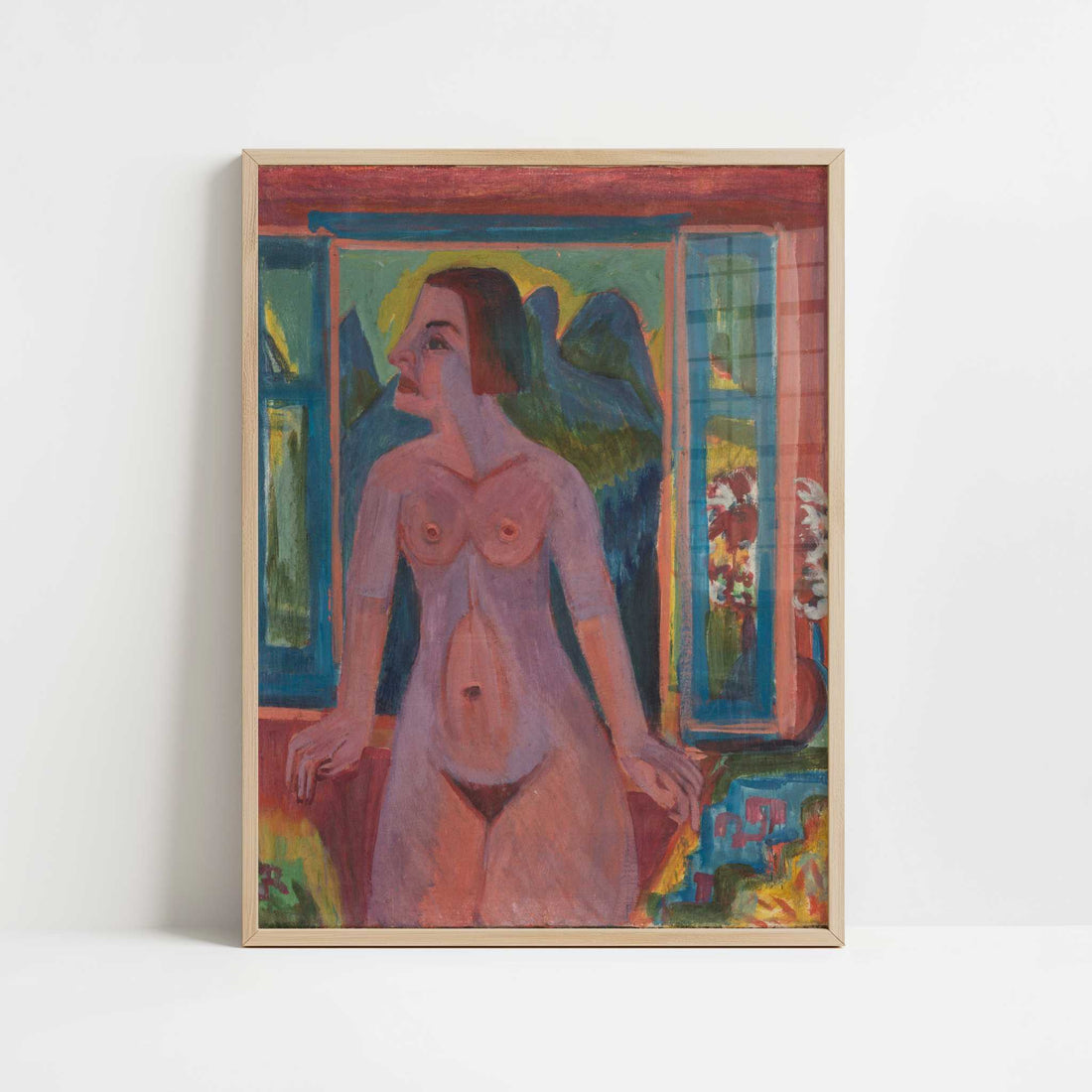 Nude Woman at Window (1922-23) by Ernst Ludwig Kirchner – Art Print - Art print in oak frame
