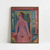 Nude Woman at Window (1922-23) by Ernst Ludwig Kirchner – Art Print - Art print in dark wood frame