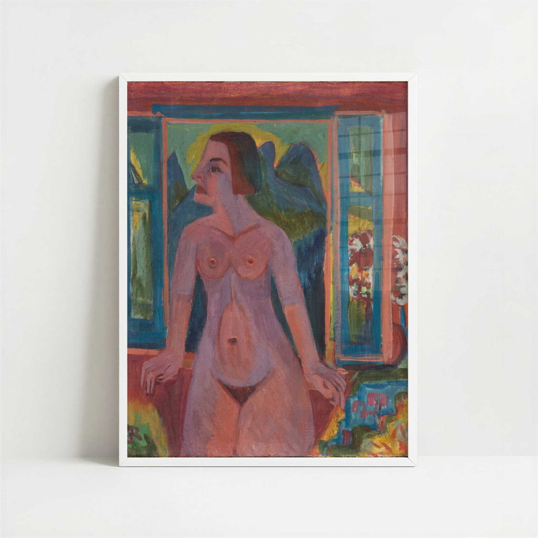 Nude Woman at Window (1922-23) by Ernst Ludwig Kirchner – Art Print - Art print in white frame