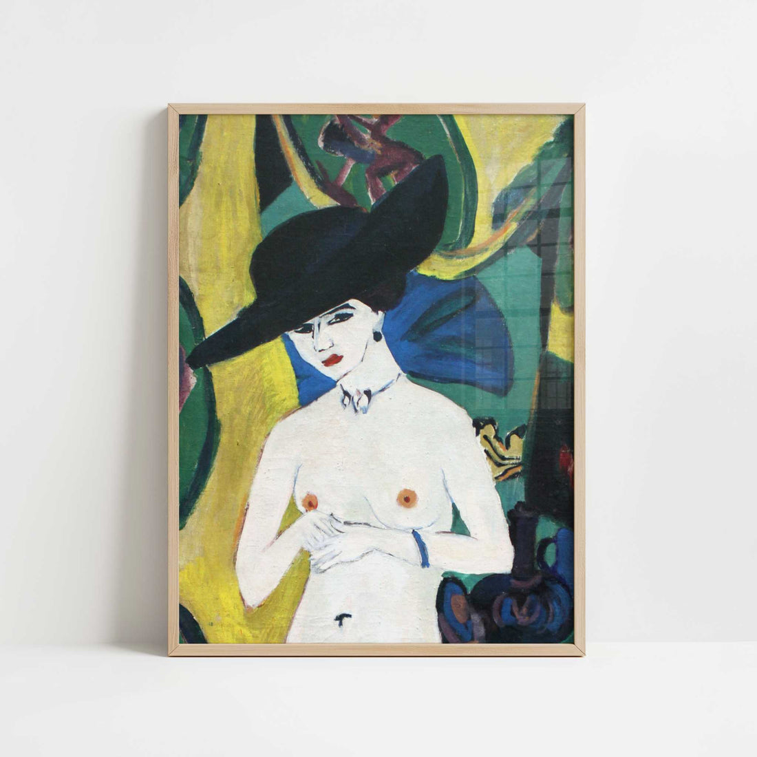 Nude with Hat (1915) by Ernst Ludwig Kirchner – Art Print - Art print in oak frame