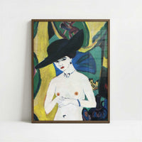Nude with Hat (1915) by Ernst Ludwig Kirchner – Art Print - Art print in dark wood frame