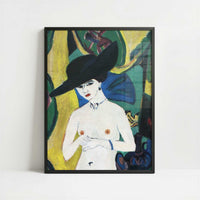 Nude with Hat (1915) by Ernst Ludwig Kirchner – Art Print - Art print in black frame