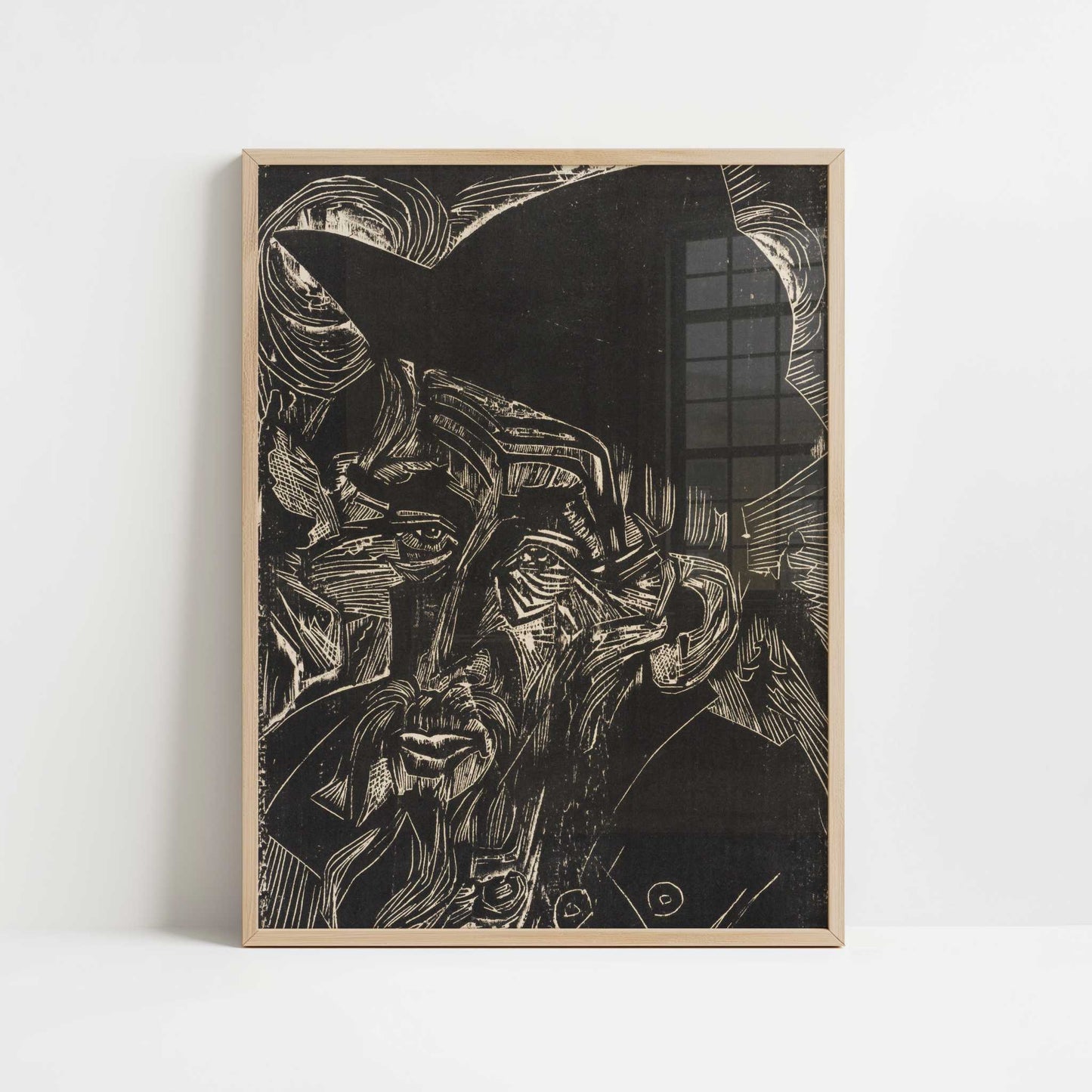 Old Bearded Alpine Farmer in Black Hat (1919) by Ernst Ludwig Kirchner – Art Print - Art print in oak frame