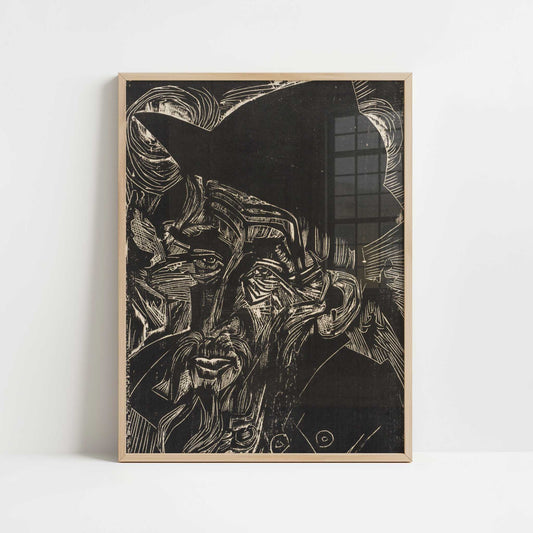 Old Bearded Alpine Farmer in Black Hat (1919) by Ernst Ludwig Kirchner – Art Print - Art print in oak frame