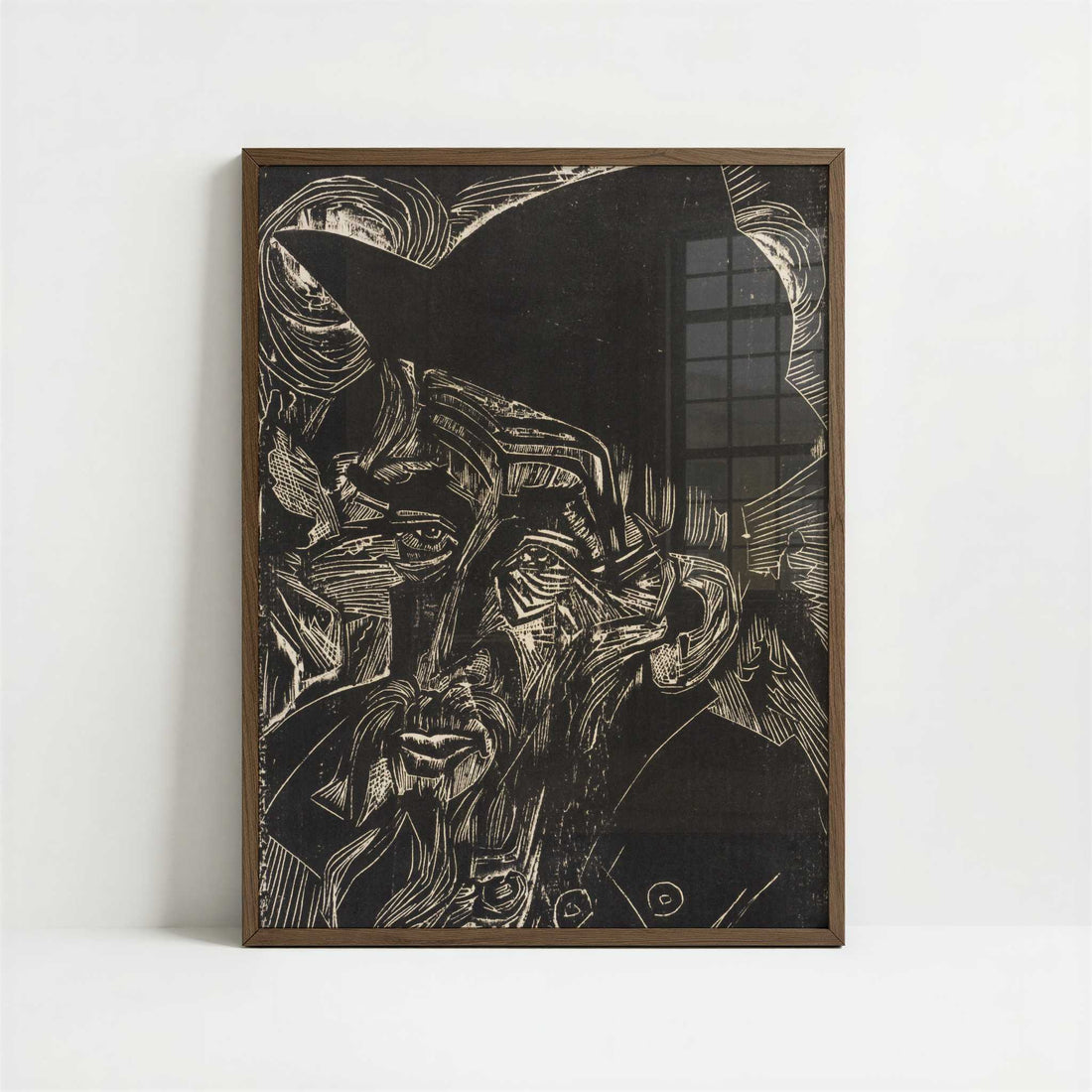 Old Bearded Alpine Farmer in Black Hat (1919) by Ernst Ludwig Kirchner – Art Print - Art print in dark wood frame