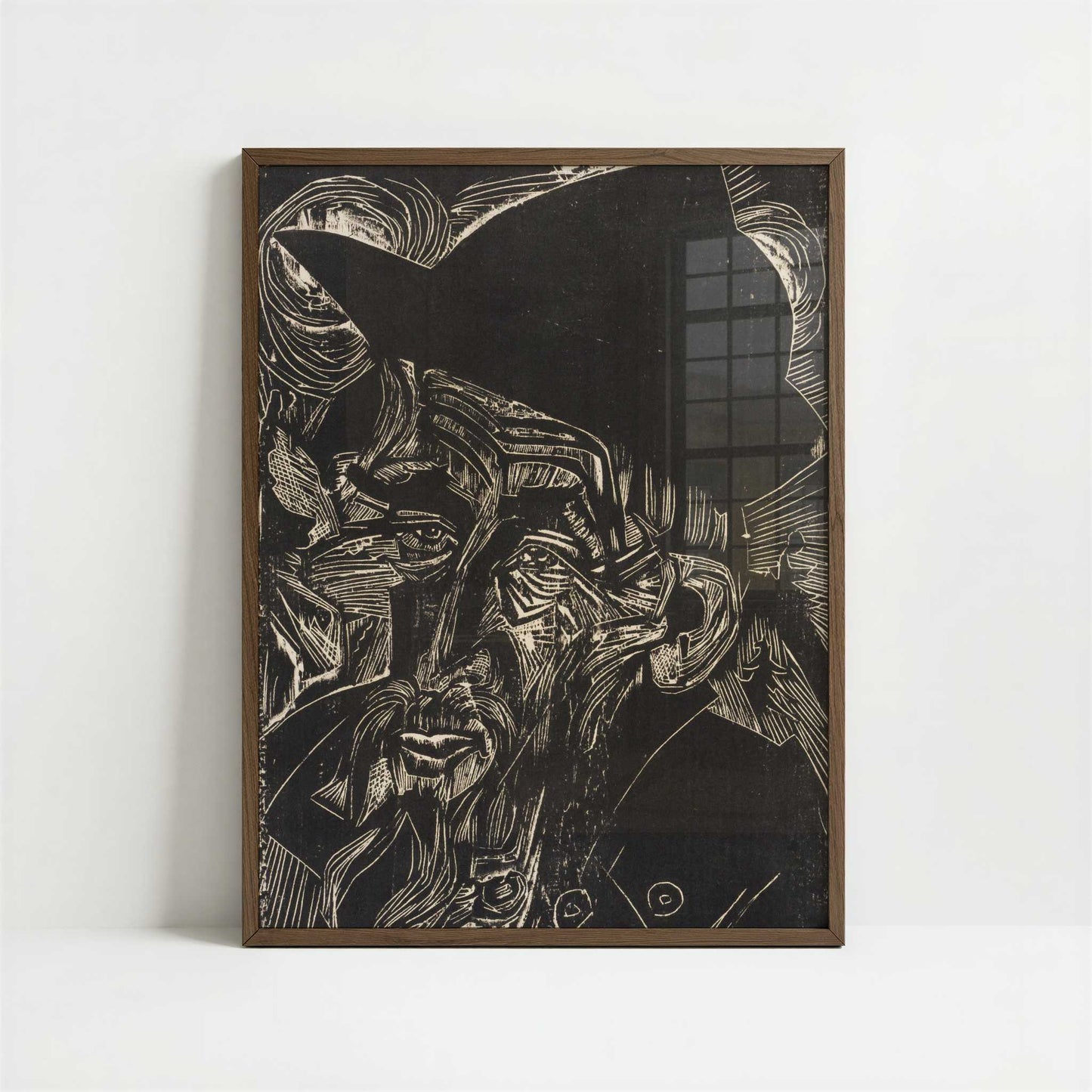 Old Bearded Alpine Farmer in Black Hat (1919) by Ernst Ludwig Kirchner – Art Print - Art print in dark wood frame