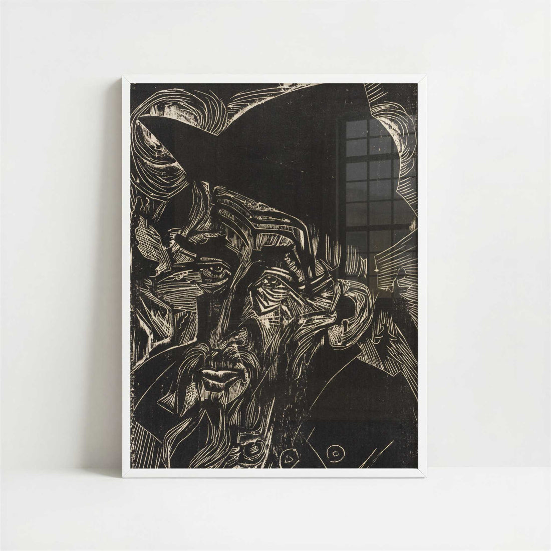 Old Bearded Alpine Farmer in Black Hat (1919) by Ernst Ludwig Kirchner – Art Print - Art print in white frame