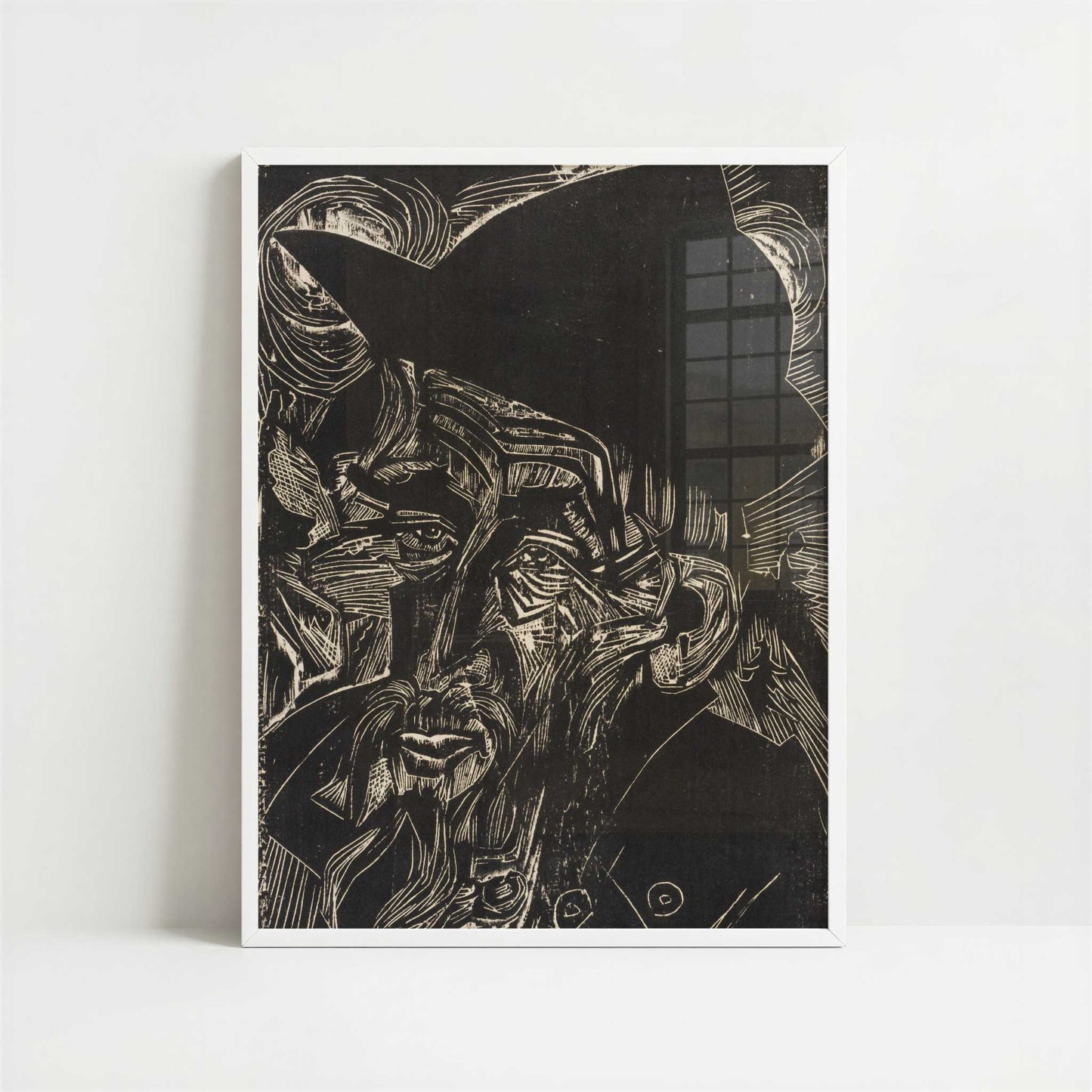 Old Bearded Alpine Farmer in Black Hat (1919) by Ernst Ludwig Kirchner – Art Print - Art print in white frame