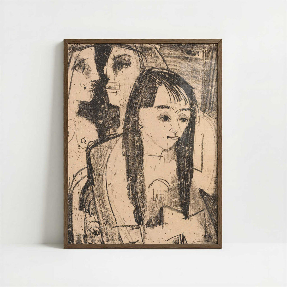 Portrait of a Girl (1921) by Ernst Ludwig Kirchner – Art Print - Art print in dark wood frame