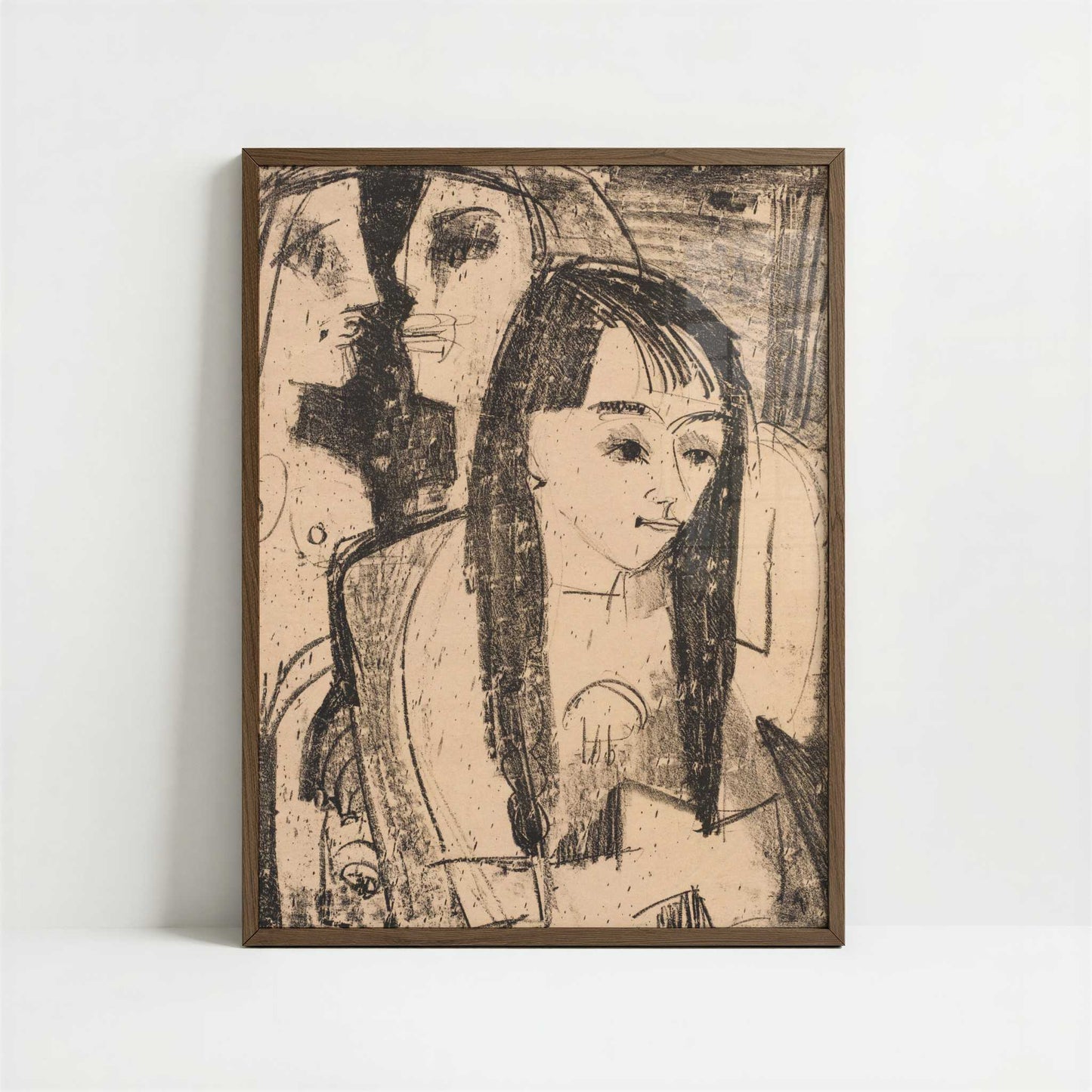 Portrait of a Girl (1921) by Ernst Ludwig Kirchner – Art Print - Art print in dark wood frame