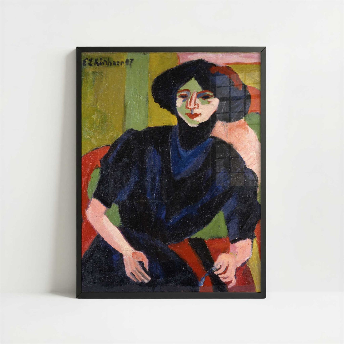 Portrait of a Woman (1911) by Ernst Ludwig Kirchner – Art Print - Art print in black frame