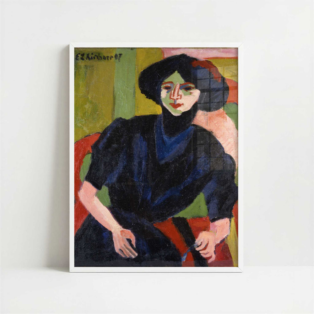 Portrait of a Woman (1911) by Ernst Ludwig Kirchner – Art Print - Art print in white frame