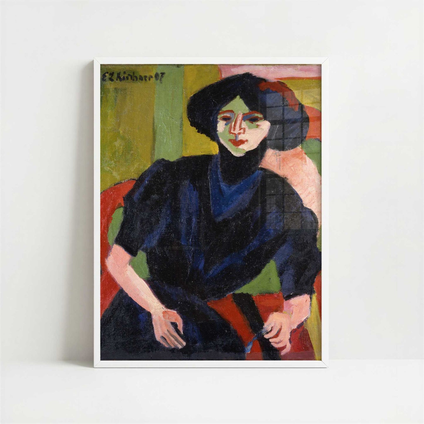 Portrait of a Woman (1911) by Ernst Ludwig Kirchner – Art Print - Art print in white frame