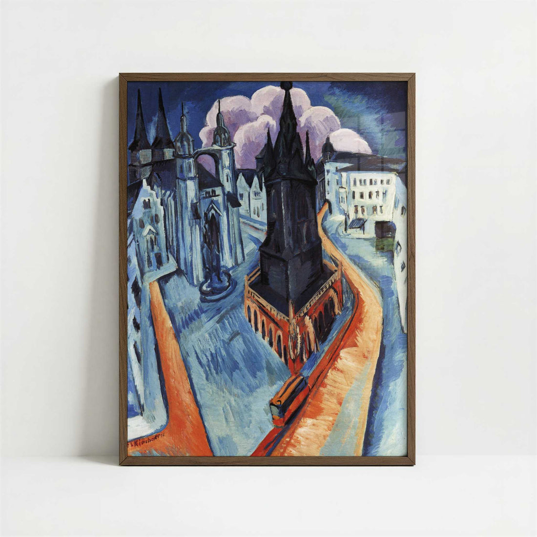 Red Tower in Halle (1915) by Ernst Ludwig Kirchner – Art Print - Art print in dark wood frame