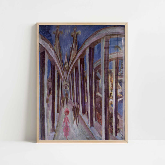 Rhine River Bridge at Cologne (1914) by Ernst Ludwig Kirchner – Art Print - Art print in oak frame