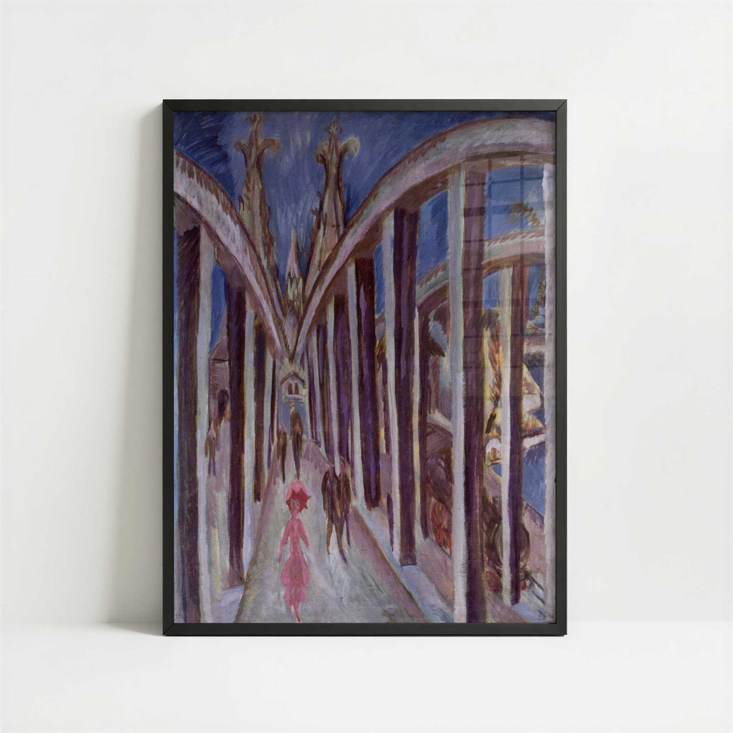 Rhine River Bridge at Cologne (1914) by Ernst Ludwig Kirchner – Art Print - Art print in black frame