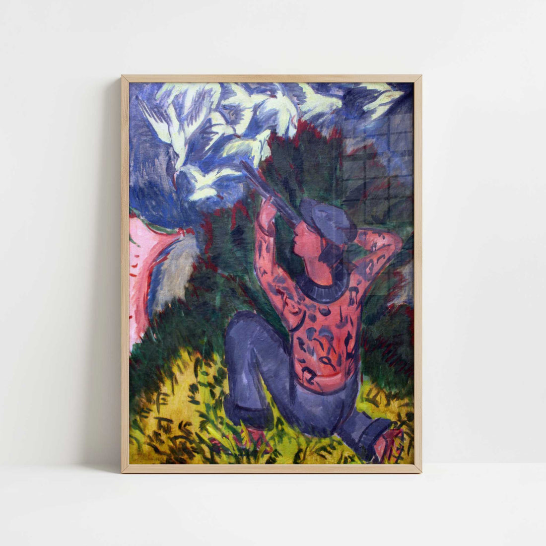 Seagull Hunter in the Woods (1912) by Ernst Ludwig Kirchner – Art Print - Art print in oak frame