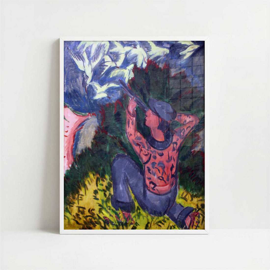 Seagull Hunter in the Woods (1912) by Ernst Ludwig Kirchner – Art Print - Art print in white frame