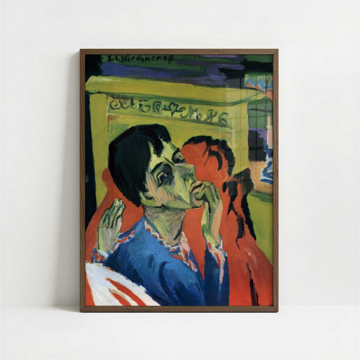 Self-portrait as a Sick Man (1917-20) by Ernst Ludwig Kirchner – Art Print - Art print in dark wood frame
