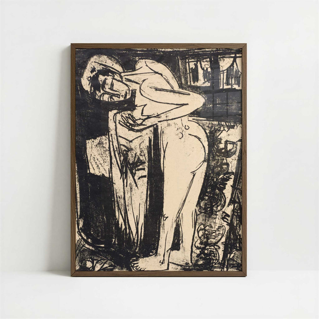 Standing Nude in a Room (1921) by Ernst Ludwig Kirchner – Art Print - Art print in dark wood frame