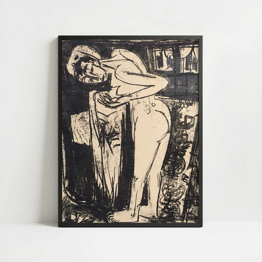 Standing Nude in a Room (1921) by Ernst Ludwig Kirchner – Art Print - Art print in black frame