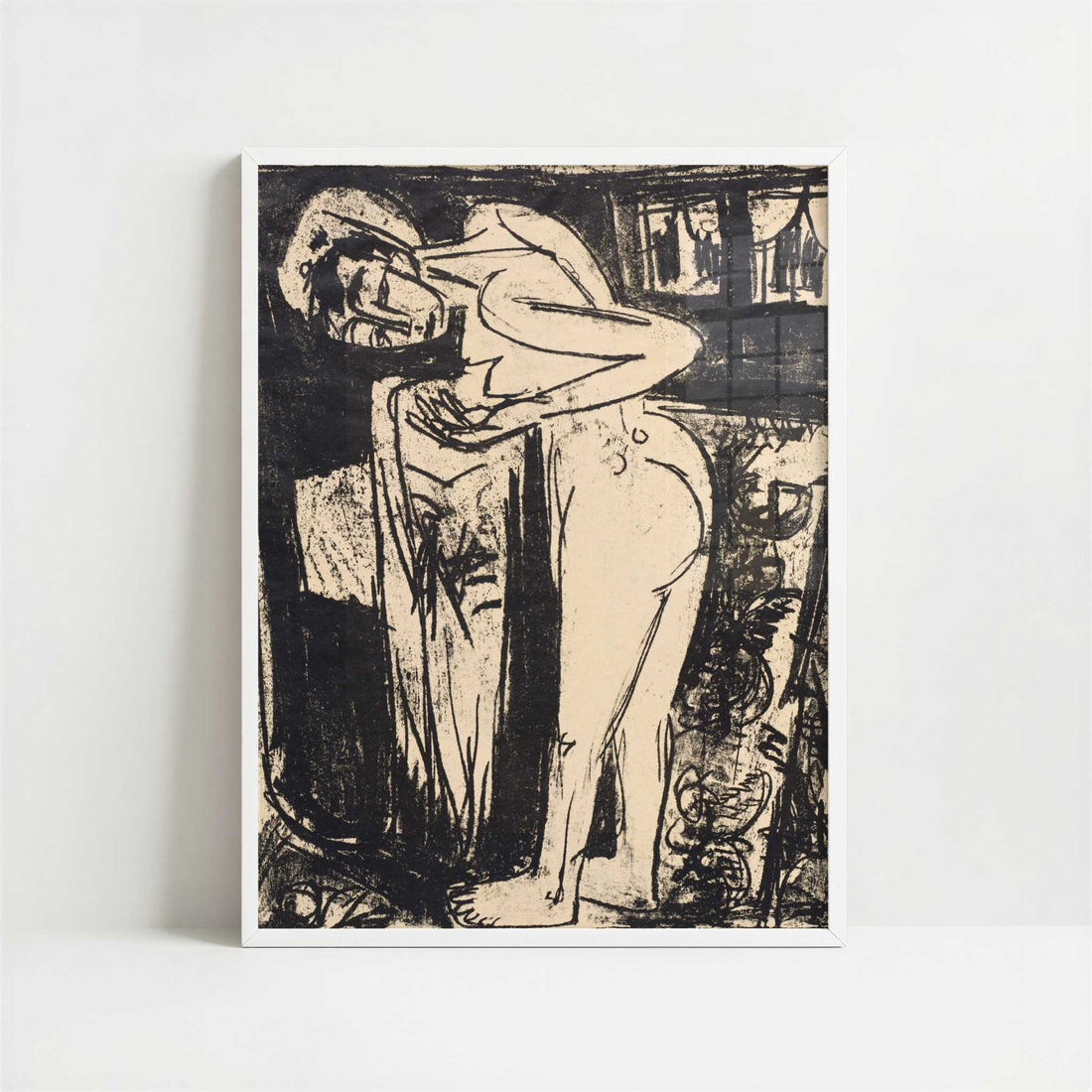 Standing Nude in a Room (1921) by Ernst Ludwig Kirchner – Art Print - Art print in white frame