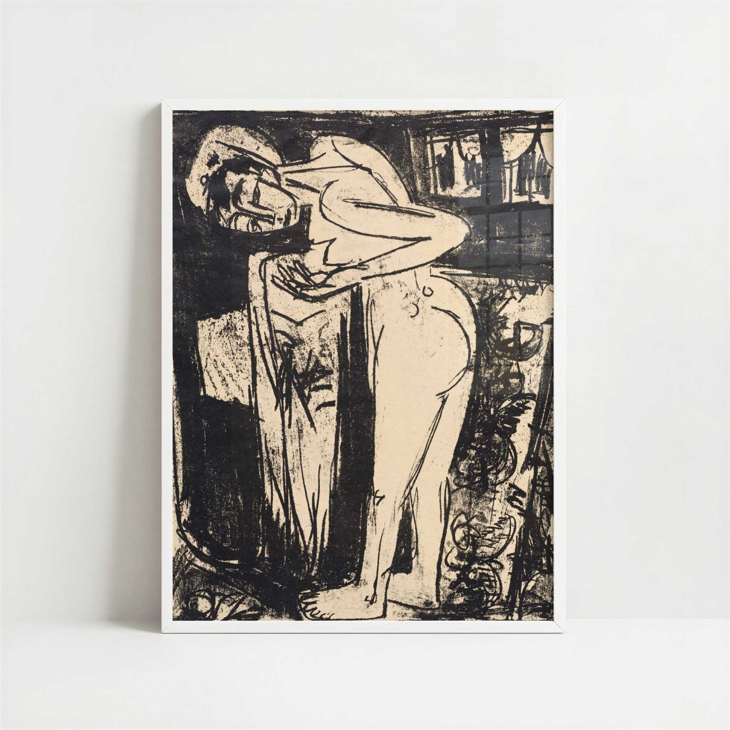Standing Nude in a Room (1921) by Ernst Ludwig Kirchner – Art Print - Art print in white frame