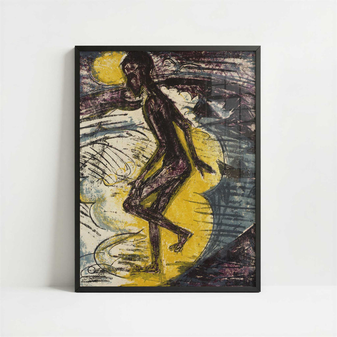 Stepping into the Sea (1913) by Ernst Ludwig Kirchner – Art Print - Art print in black frame