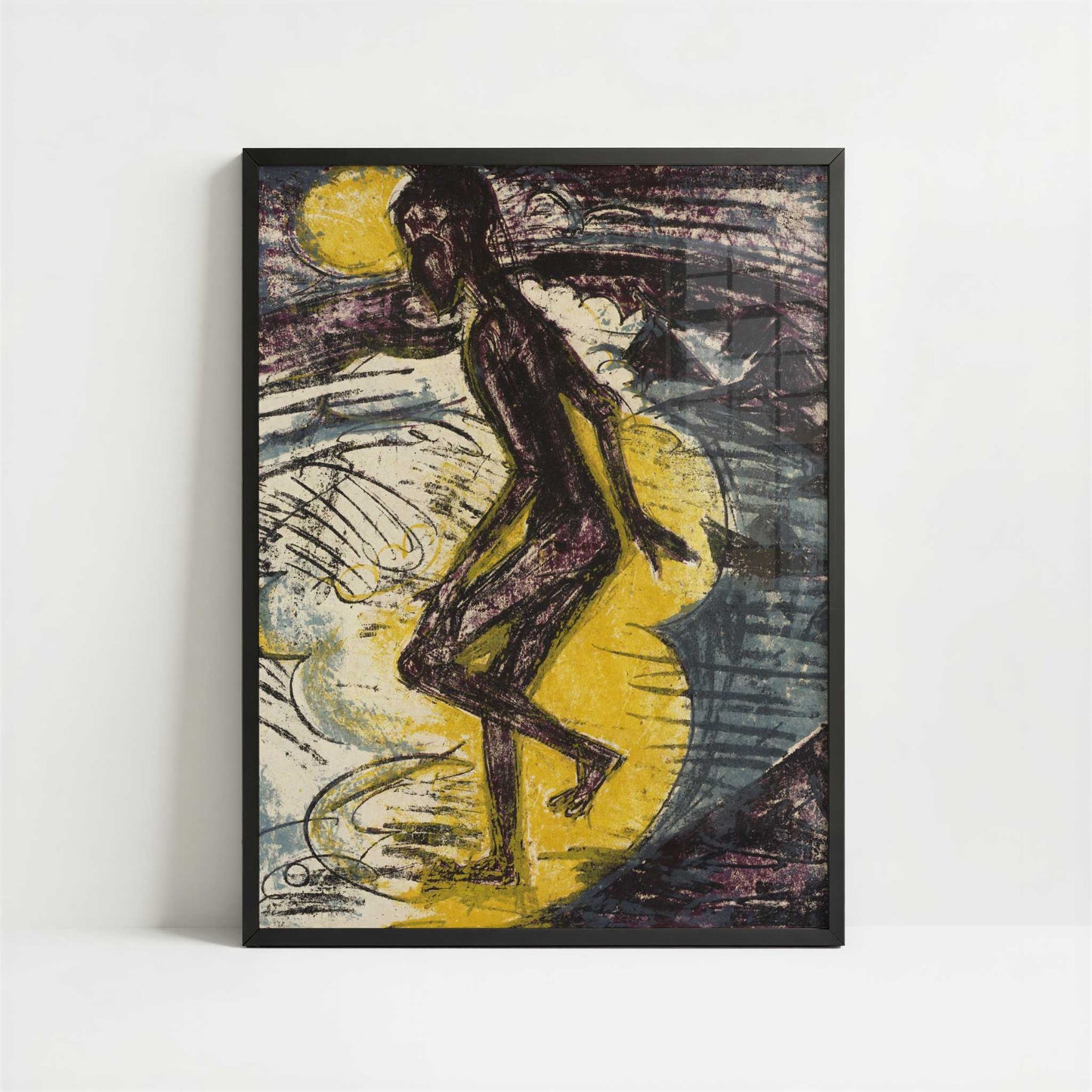 Stepping into the Sea (1913) by Ernst Ludwig Kirchner – Art Print - Art print in black frame
