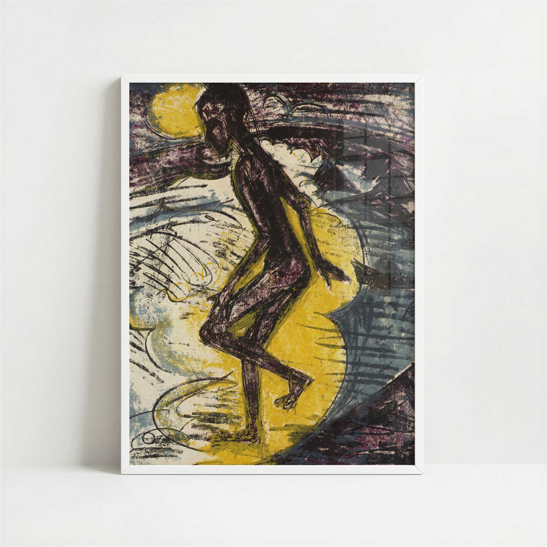 Stepping into the Sea (1913) by Ernst Ludwig Kirchner – Art Print - Art print in white frame