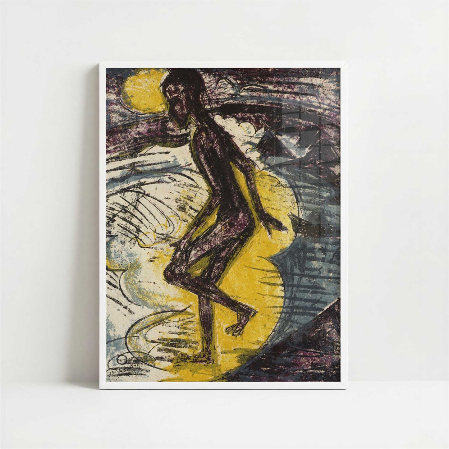 Stepping into the Sea (1913) by Ernst Ludwig Kirchner – Art Print - Art print in white frame
