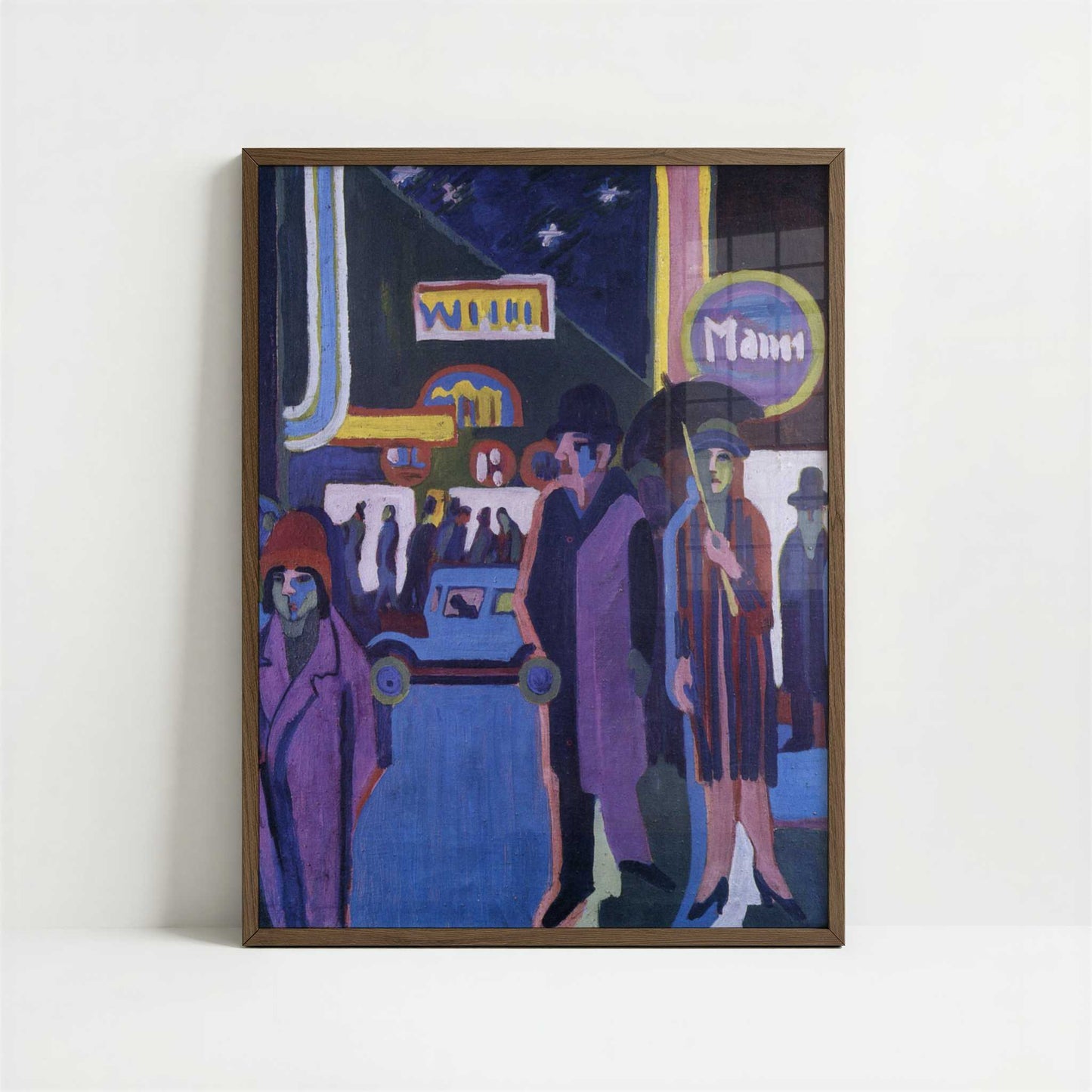 Street Scene at Night (1926–7) by Ernst Ludwig Kirchner – Art Print - Art print in dark wood frame