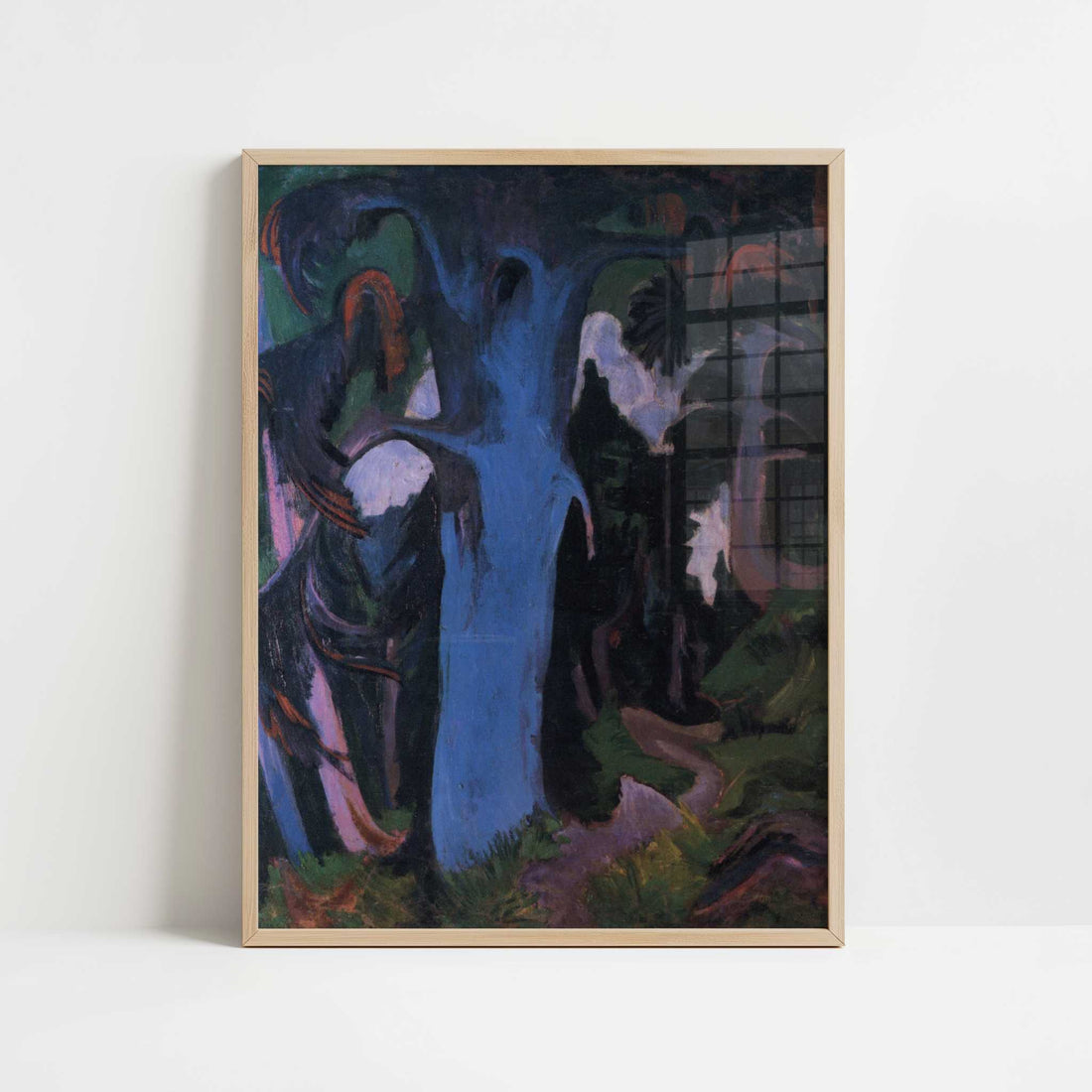 The Blue Tree, Mountain Forest (1920-22) by Ernst Ludwig Kirchner – Art Print - Art print in oak frame