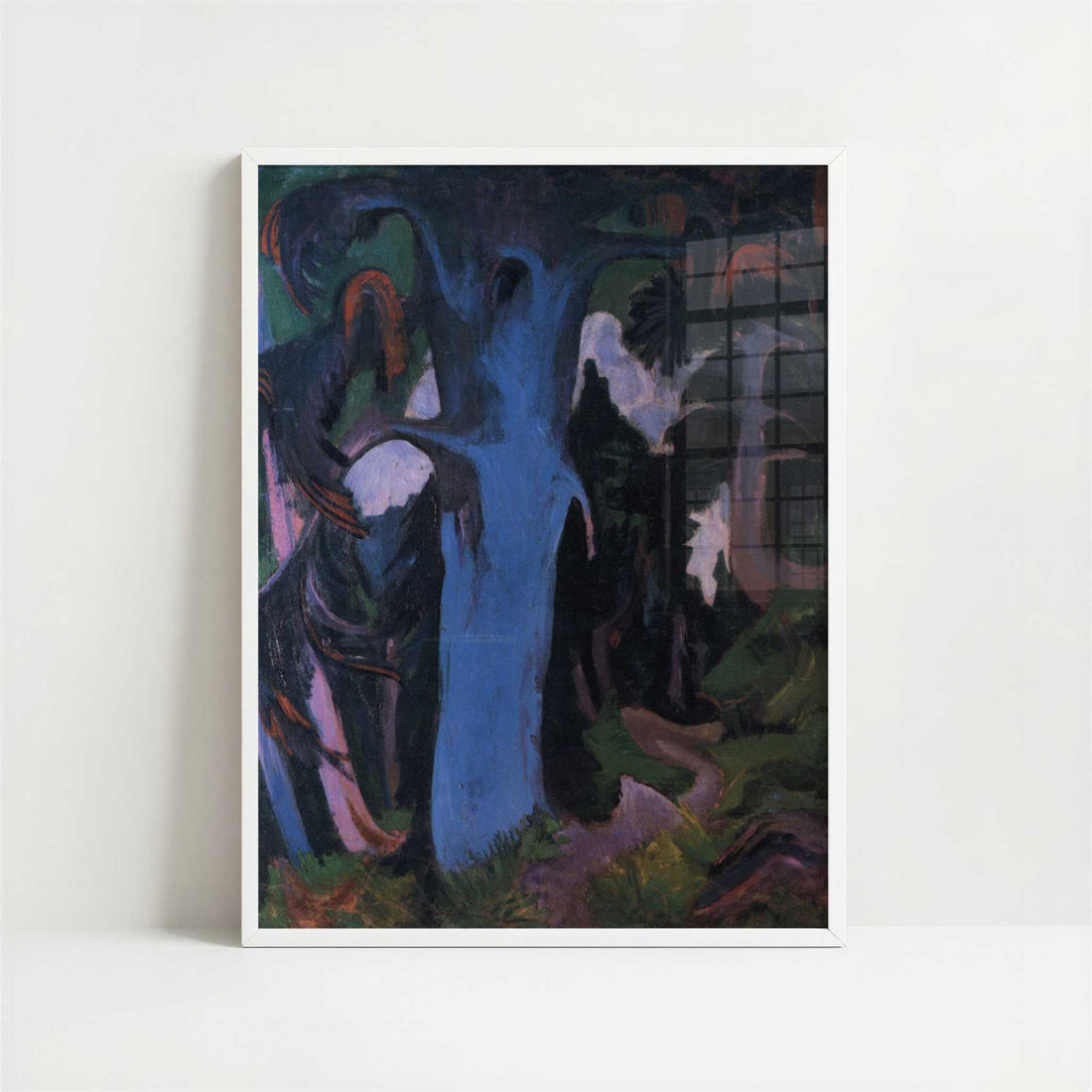 The Blue Tree, Mountain Forest (1920-22) by Ernst Ludwig Kirchner – Art Print - Art print in white frame