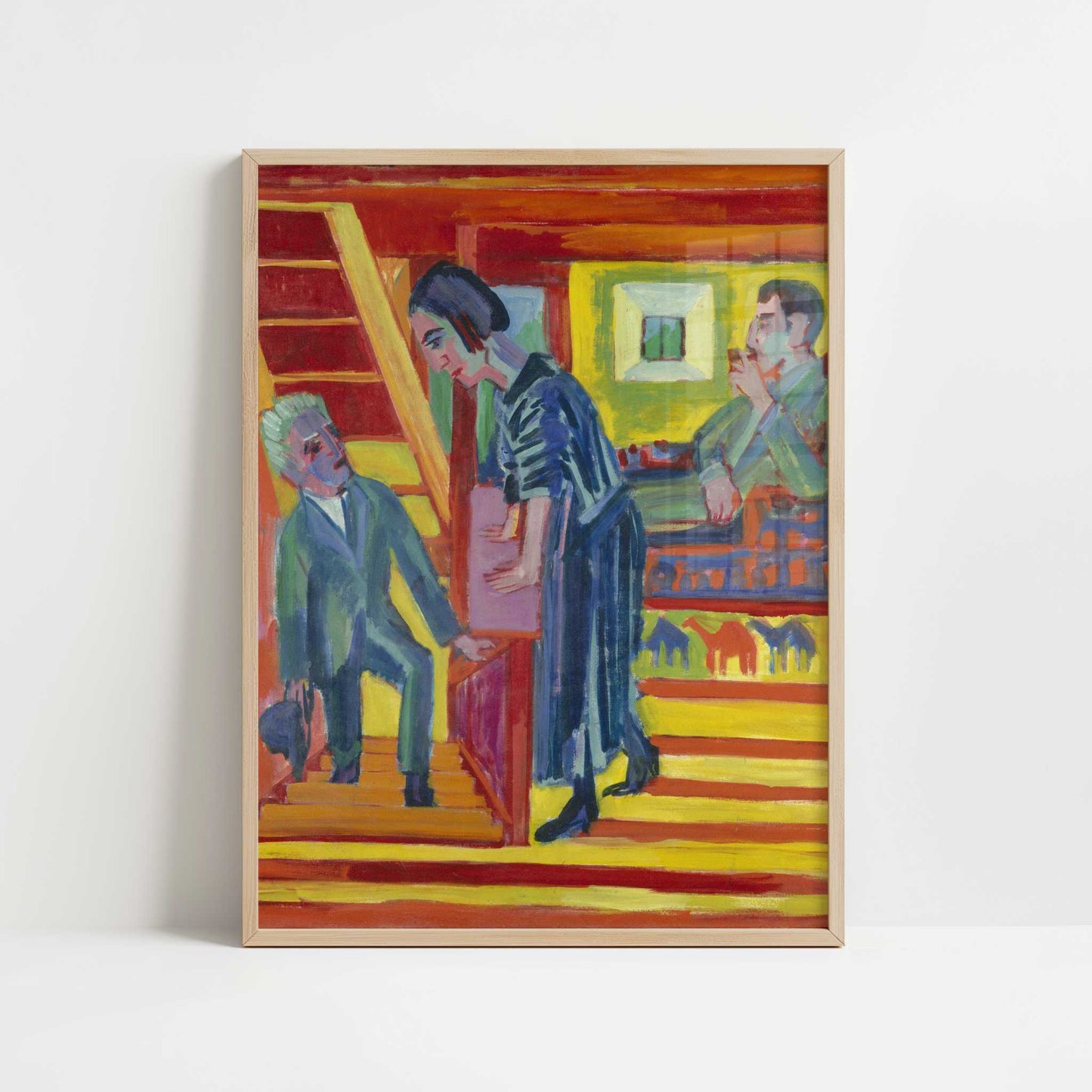 The Visit, Couple and Newcomer (1922) by Ernst Ludwig Kirchner – Art Print - Art print in oak frame