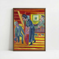 The Visit, Couple and Newcomer (1922) by Ernst Ludwig Kirchner – Art Print - Art print in dark wood frame