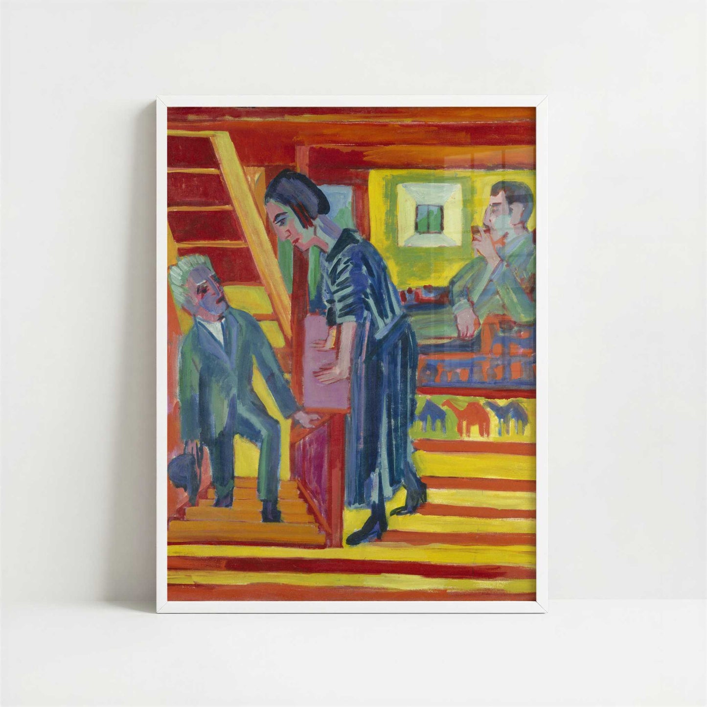 The Visit, Couple and Newcomer (1922) by Ernst Ludwig Kirchner – Art Print - Art print in white frame