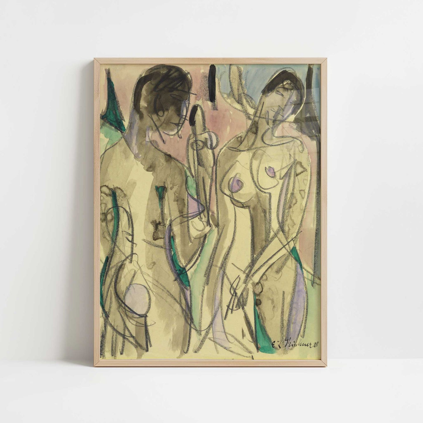 Three Acts in the Forest (1928) by Ernst Ludwig Kirchner – Art Print - Art print in oak frame