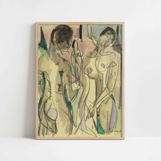 Three Acts in the Forest (1928) by Ernst Ludwig Kirchner – Art Print - Art print in oak frame