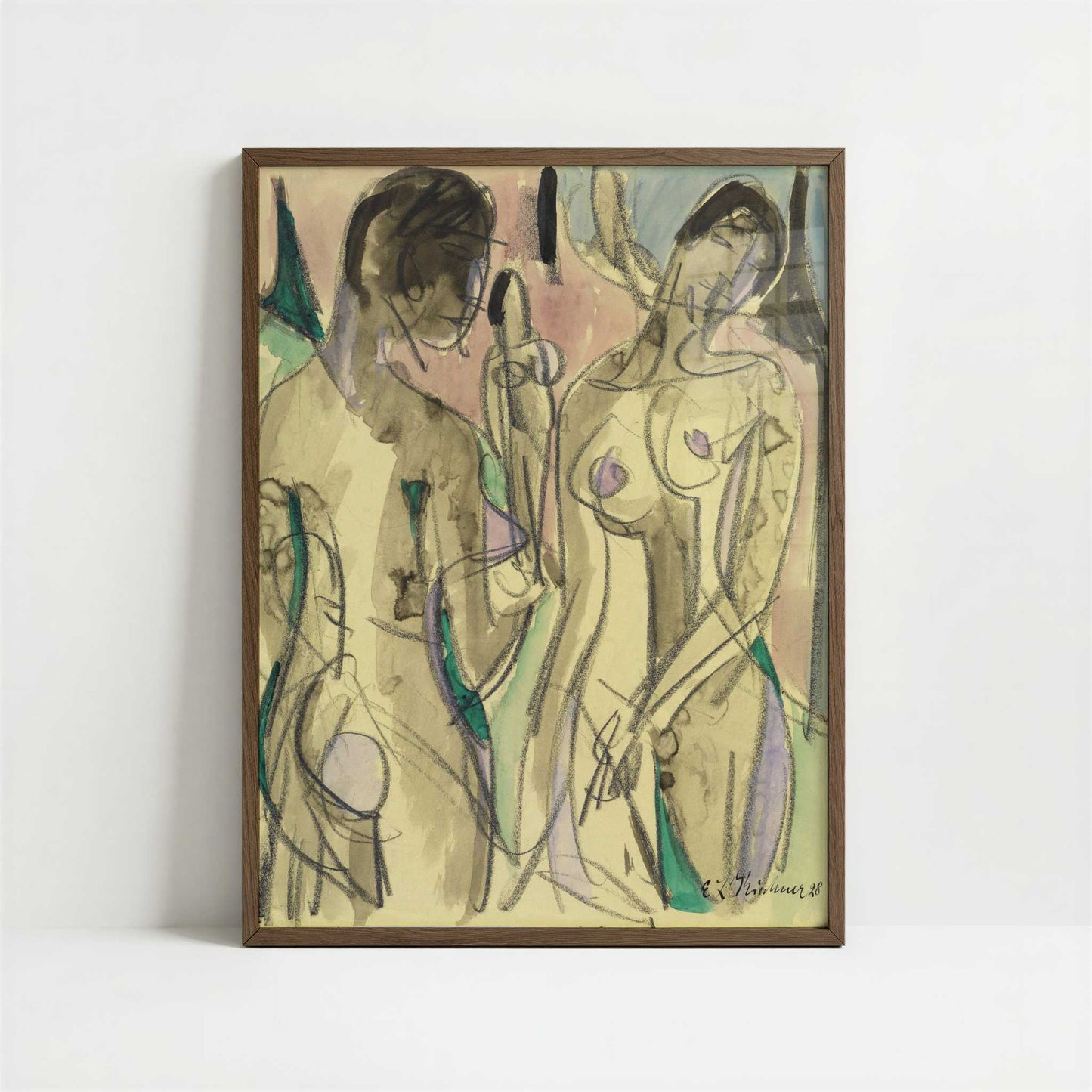 Three Acts in the Forest (1928) by Ernst Ludwig Kirchner – Art Print - Art print in dark wood frame