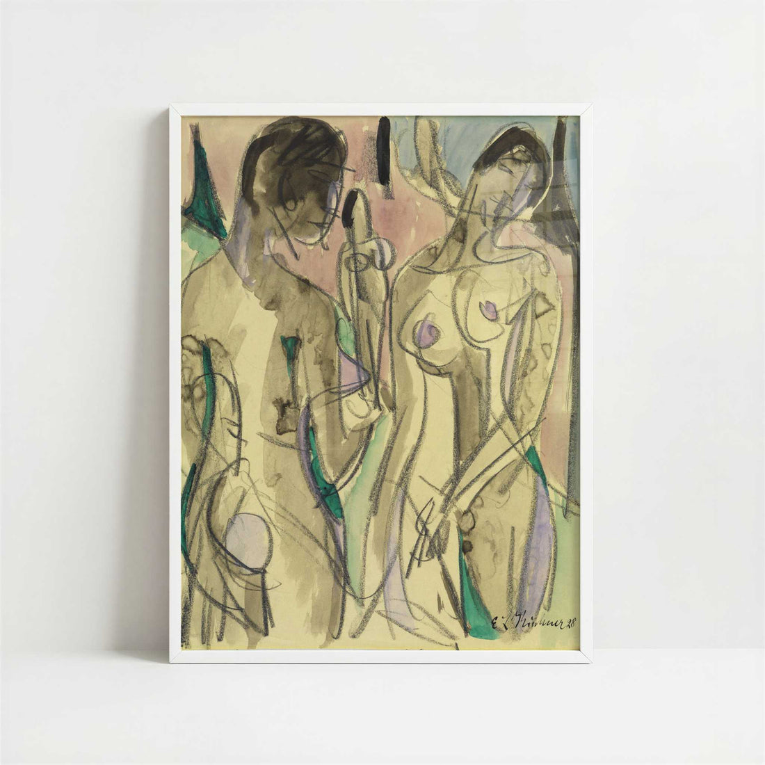 Three Acts in the Forest (1928) by Ernst Ludwig Kirchner – Art Print - Art print in white frame